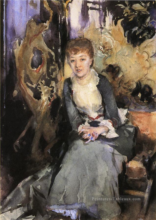 Mlle Reubell assis devant un écran portrait John Singer Sargent Peintures à l'huile